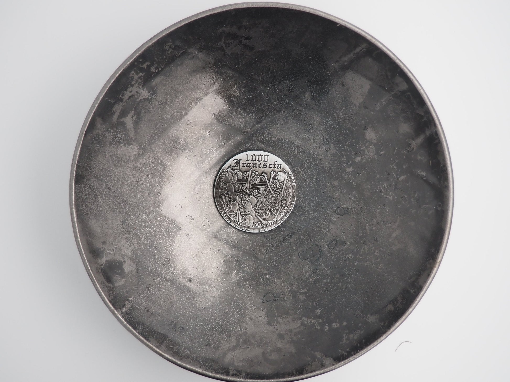 Hand Struck Cathedral Catacombs Bas-relief Silvered Skulls/MementoMori Souvenir Coin - French Franc .999 Plated Replica Coin/Token/Medal