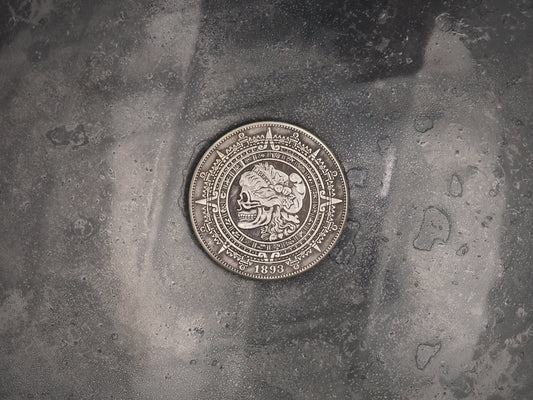 Hand Struck Aztec Myan Skull - U.S.A. Morgan Dollar .999 Plated Replica Coin/Token For A Cabinet Of Curiosities